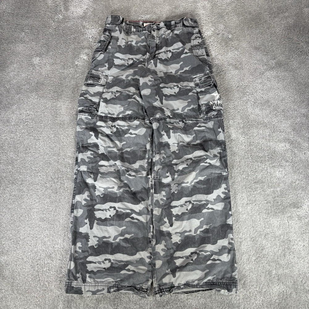 Vintage Mossimo Cargo Pants Youth Boys 14 Gray Camo Lined Wide‎ Leg Baggy Y2K